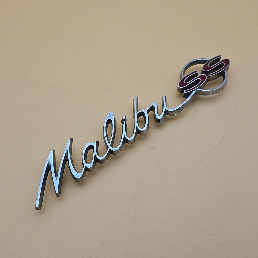 Vintage Chevrolet Malibu SS Emblem Badge Script Spell Out Chrome Red Genuine OEM